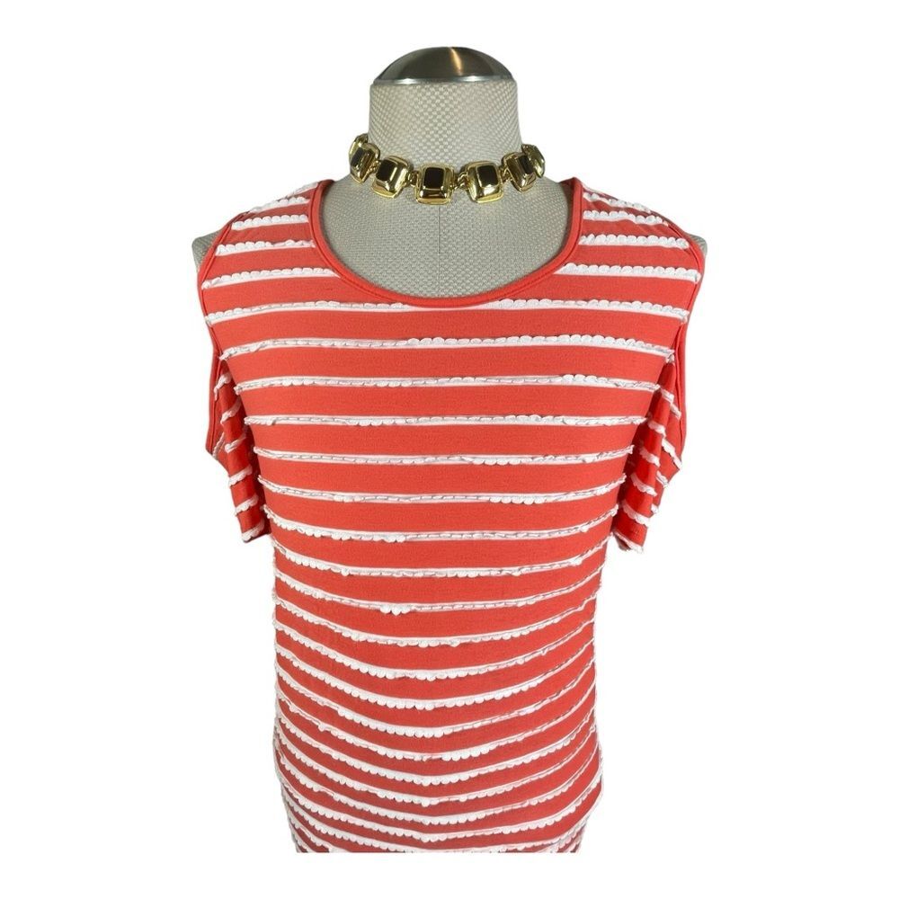 AVENUE Women's Cold Shoulder Short Sleeve Orange Stripe Tunic Plus Size 18/20